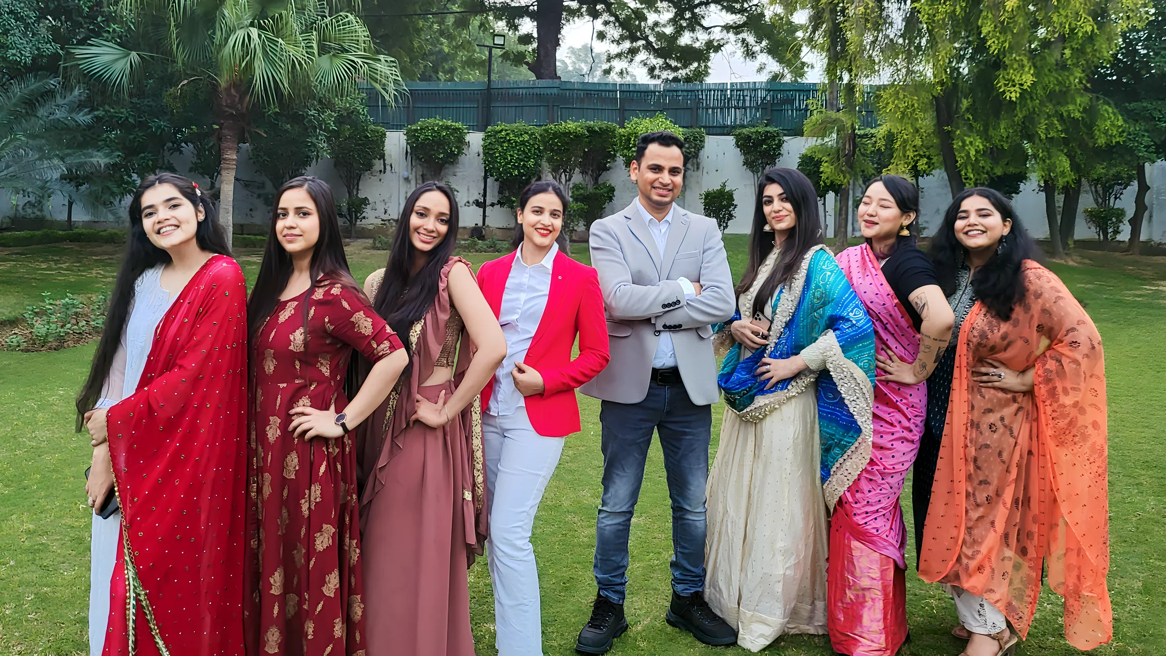 Lithvik Mukesh Sharma is photographed with Dr. Jyoti Kush and the CryptoMize team at a farm house party.