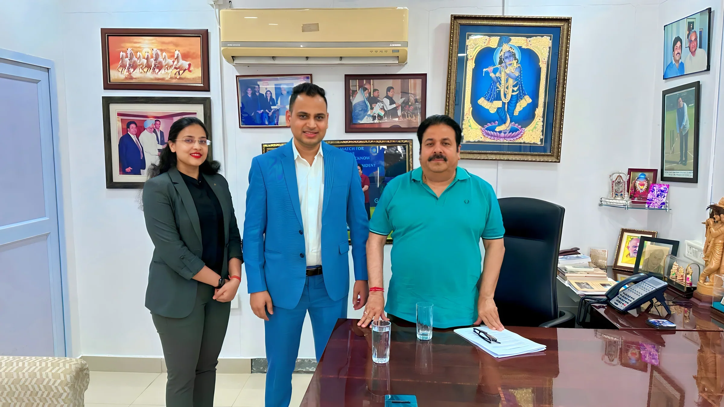 Lithvik Mukesh Sharma is photographed with the BCCI Vice President and Dr. Jyoti Kush at a business meeting.