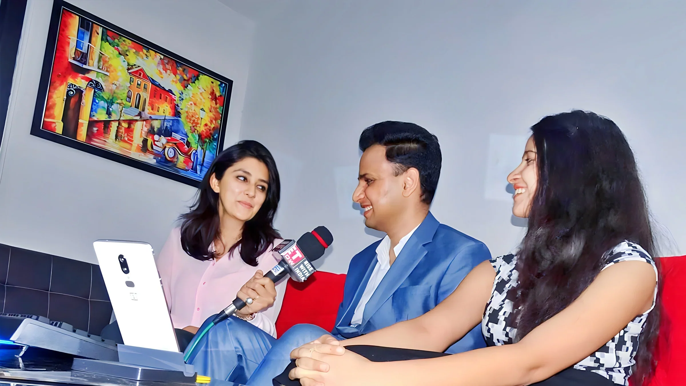Lithvik Mukesh Sharma is photographed with Dr. Jyoti Kush and Aishwarya Paliwal (Aaj Tak / India Today journalist).